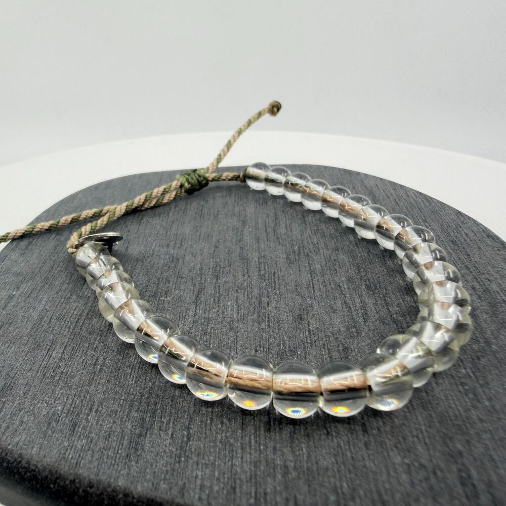 Y2K Clear Beaded Bracelet Adjustable Boho Cord Stacking Minimalist Unisex Gift